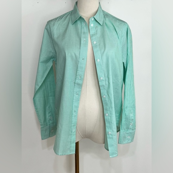 Everlane Green Pin Stripe Button Down Top NWT - Picture 2 of 7